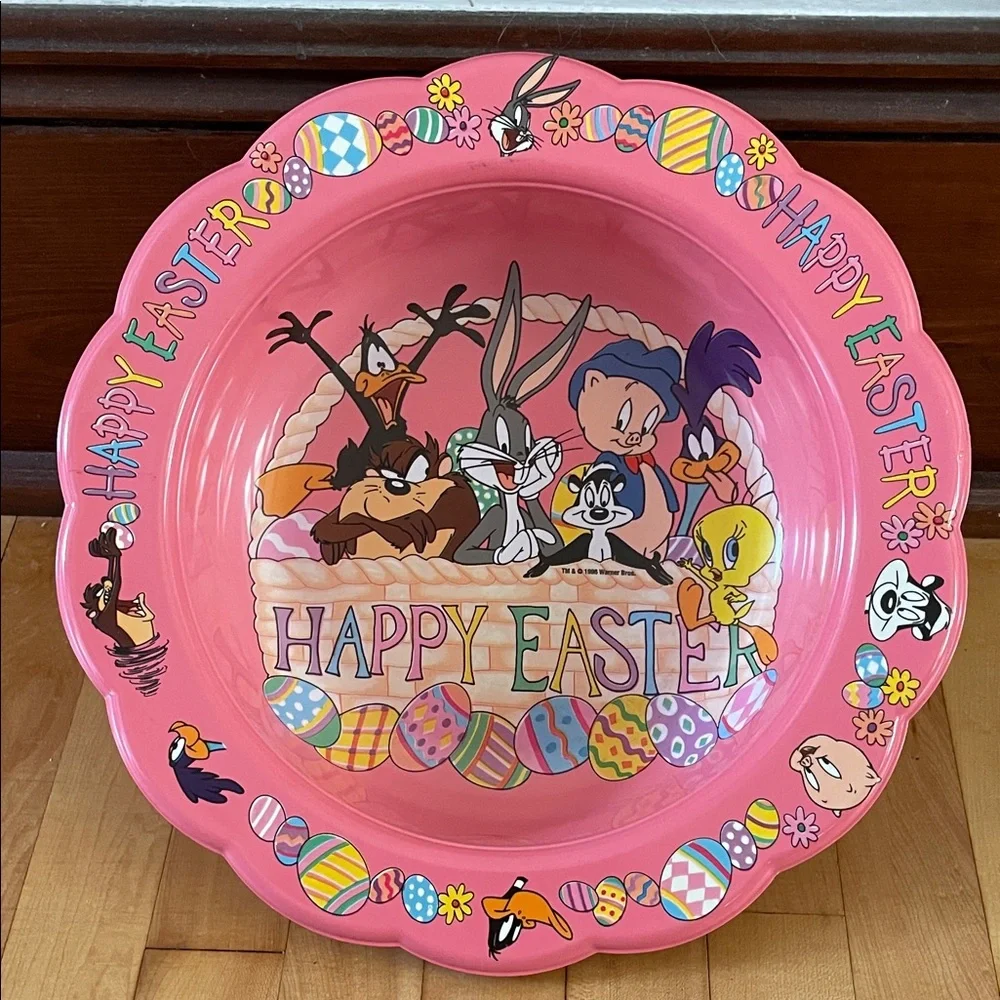 Vintage 1996 Warner Bros. Pink Plastic Easter Party Bowl